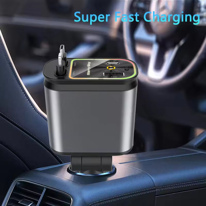 Compro 4-In-1 Retractable Car Charger with Star Projection Night Light