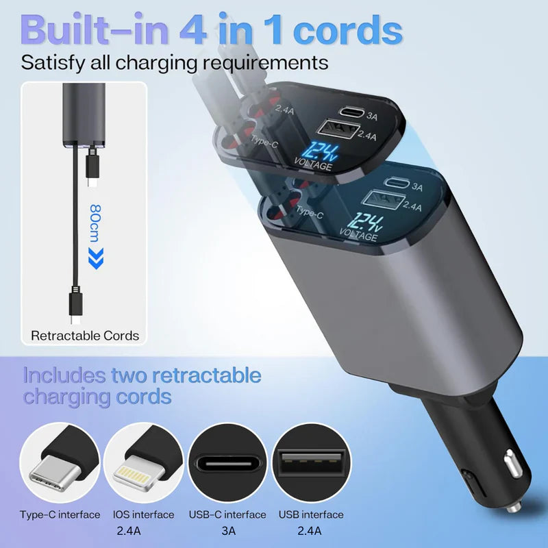 Compro 4-In-1 Retractable Car Charger