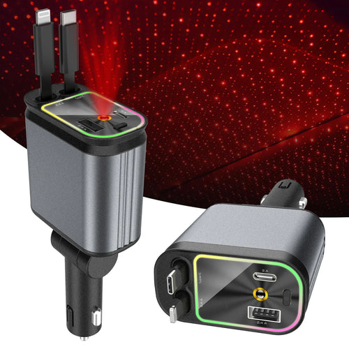 Compro 4-In-1 Retractable Car Charger with Star Projection Night Light