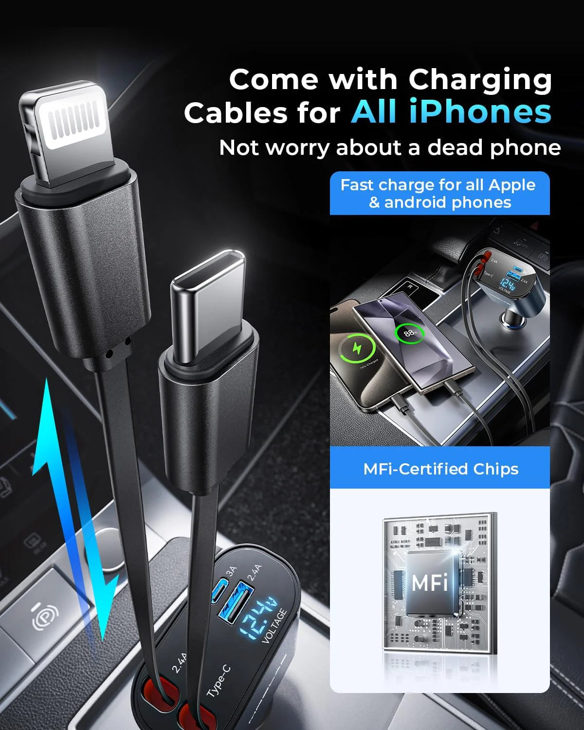 Compro 4-In-1 Retractable Car Charger