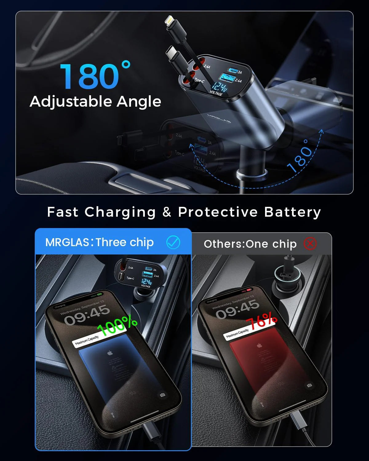 Compro 4-In-1 Retractable Car Charger