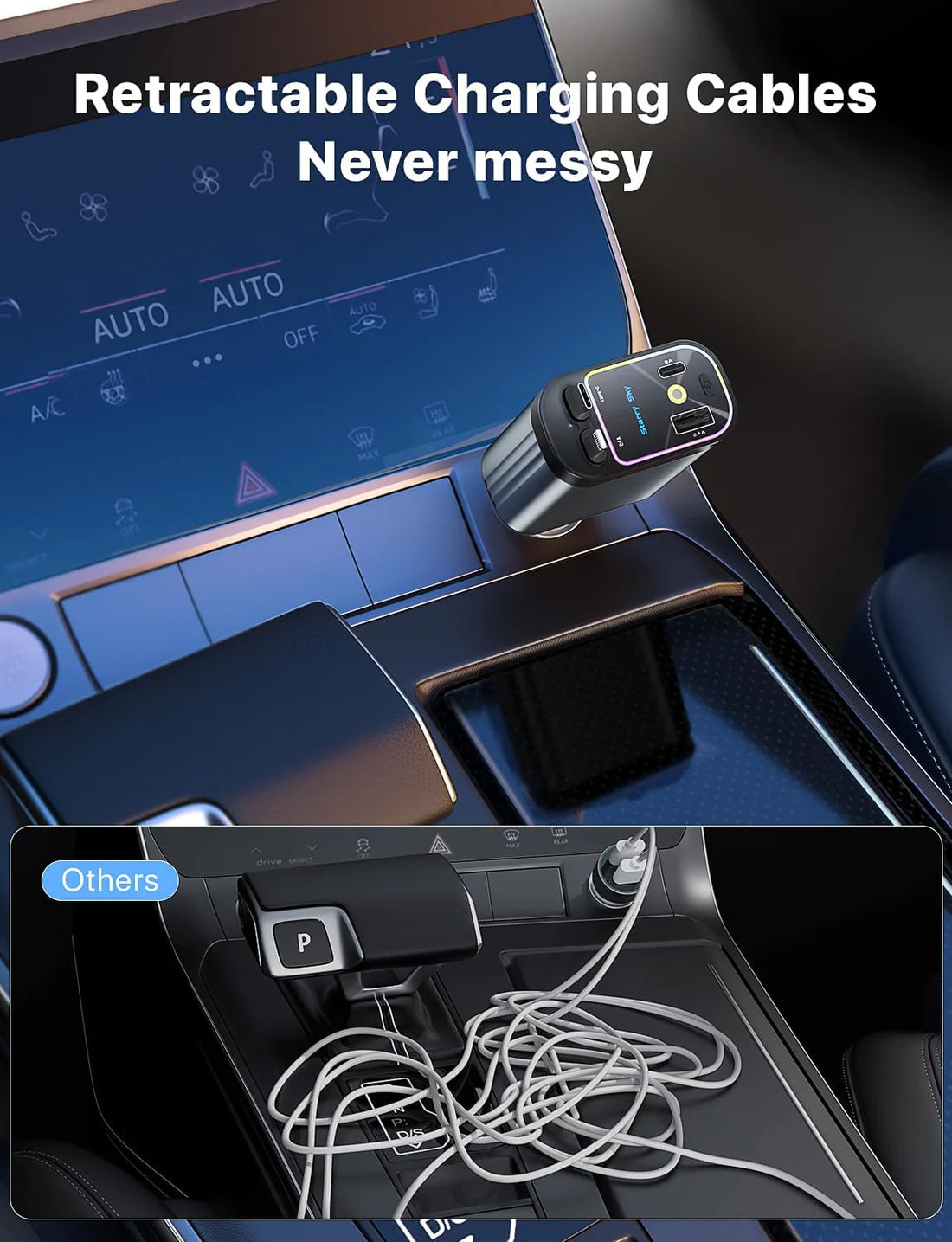 Compro 4-In-1 Retractable Car Charger with Star Projection Night Light