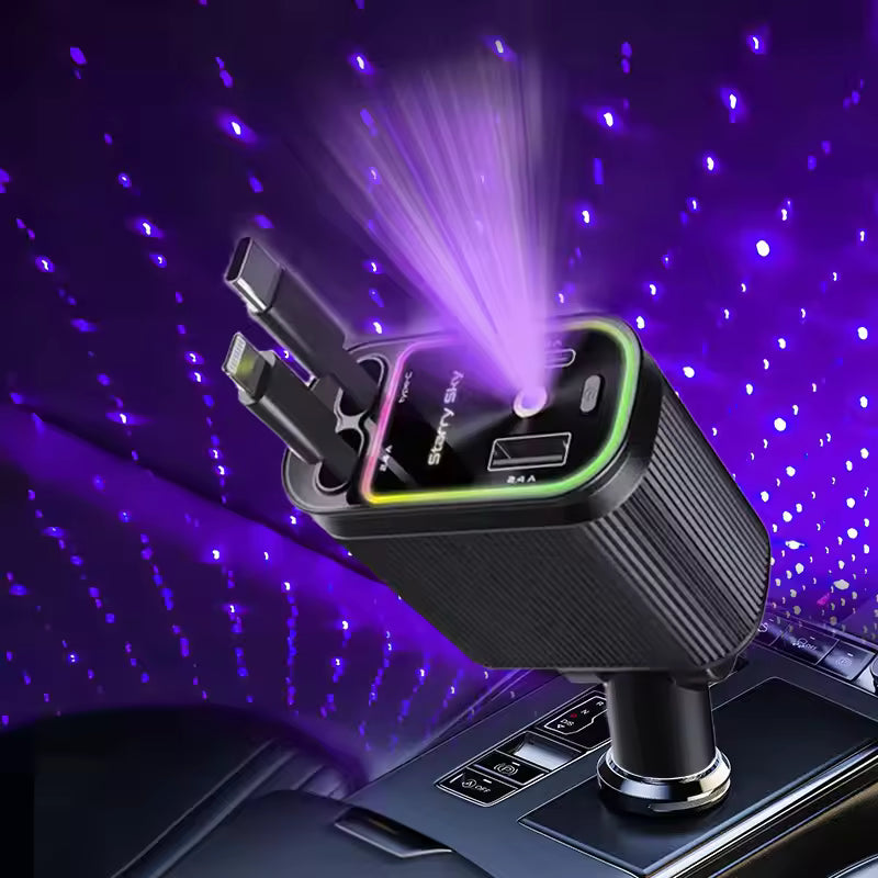 Compro 4-In-1 Retractable Car Charger with Star Projection Night Light